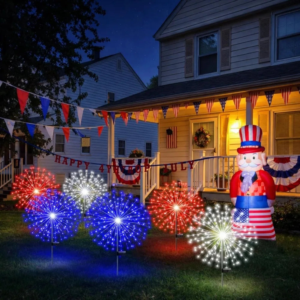 9 Pcs 4th Of July Solar Firework Stake Lights 180 LED 8 Modes Outdoor Decor