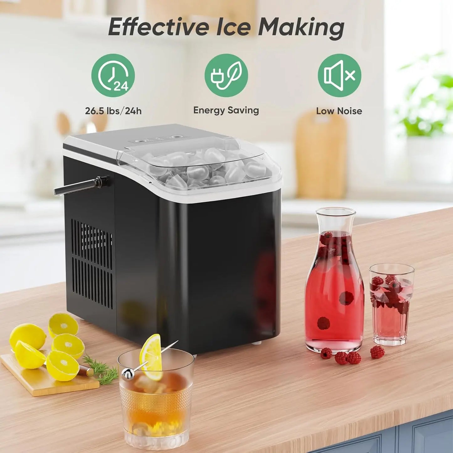 Portable Countertop Ice Maker 26lbs 24H Quiet Self Cleaning for Home RV Camping