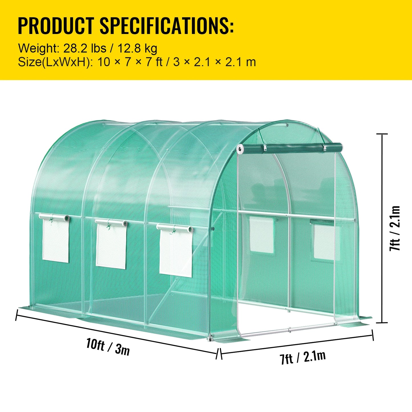VEVOR Walk-in Tunnel Greenhouse Galvanized Frame & Waterproof Cover 10x7x7/12x7x7/15x7x7/20x10x7 ft Greenhouses & Cold Frames