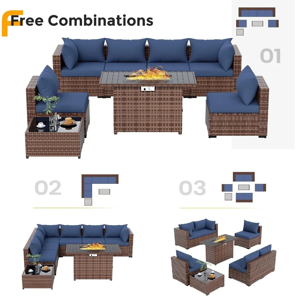 8-Piece Outdoor Wicker Patio Set with 44" Fire Pit Table