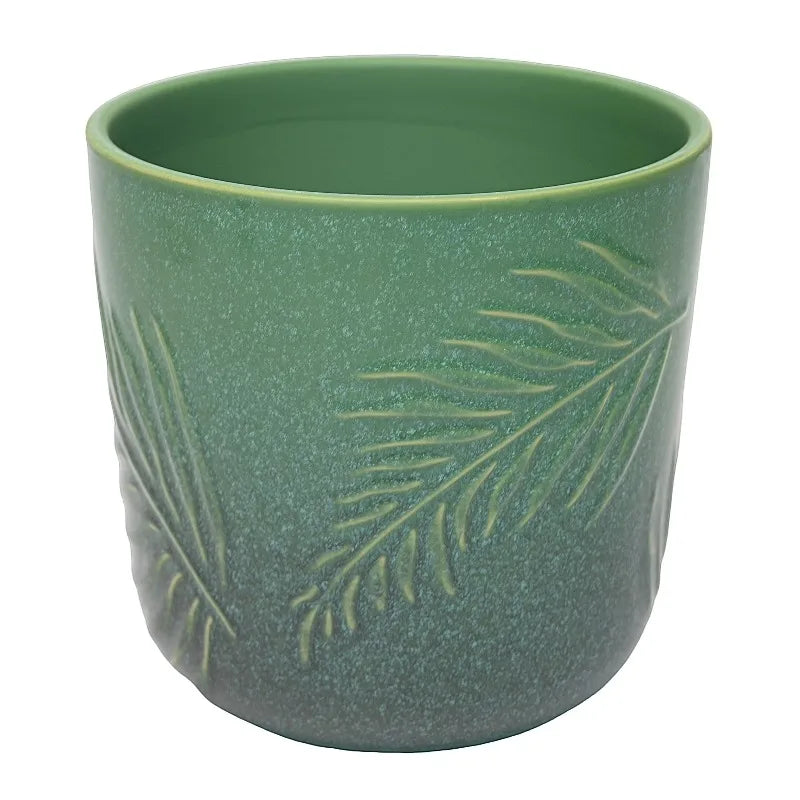 8 Inch Ceramic Planter With Botanical Design For Indoor And Outdoor Plants