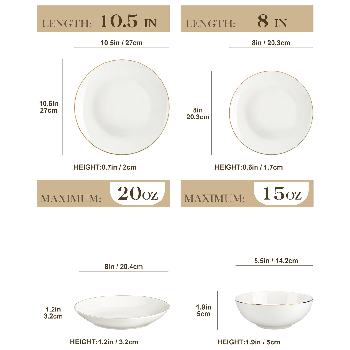 Malacasa Nordic Golden Rim White Bone China Dinnerware Set For 4