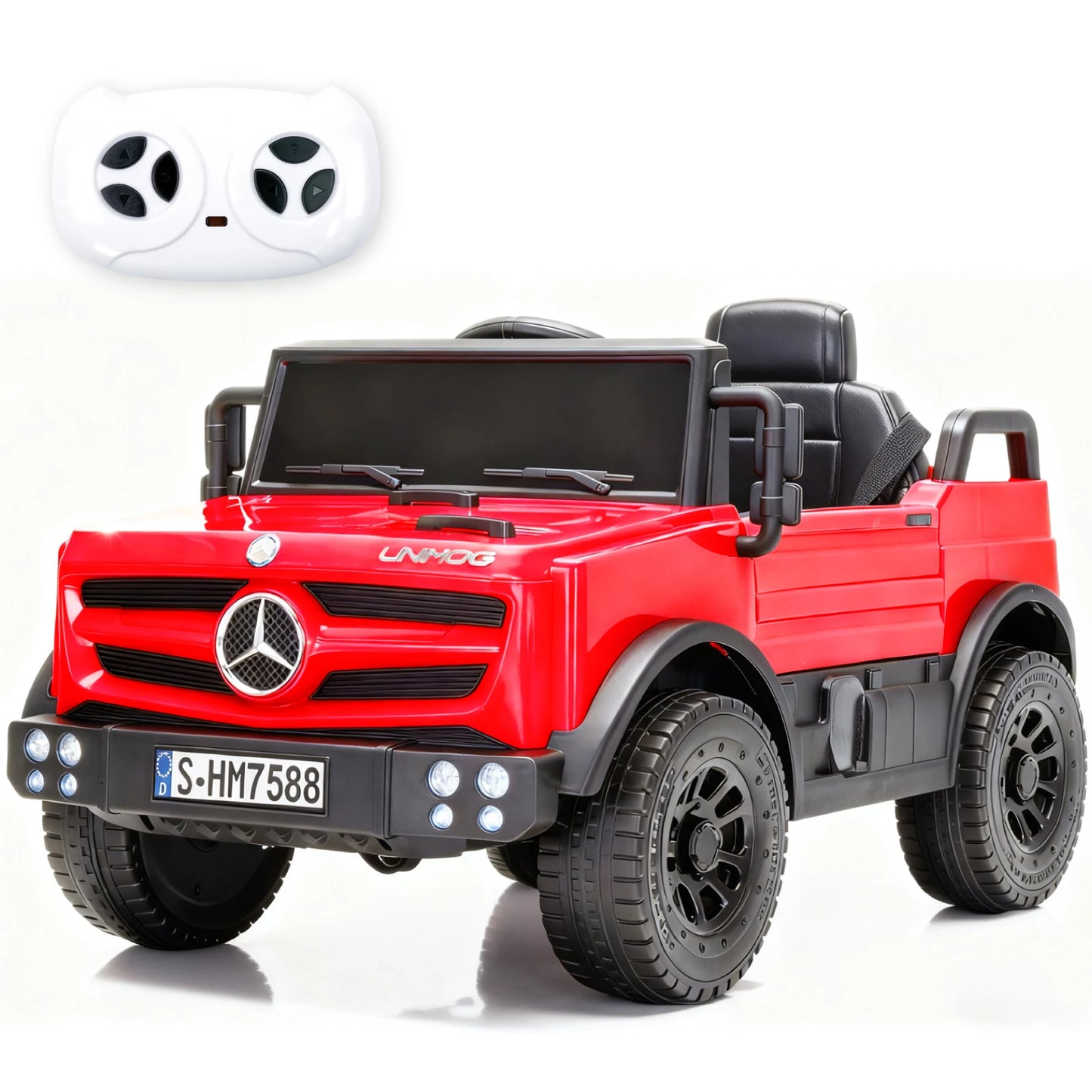 12V Mercedes Unimog Ride On Car For Kids Remote Control Led Lights Music Player