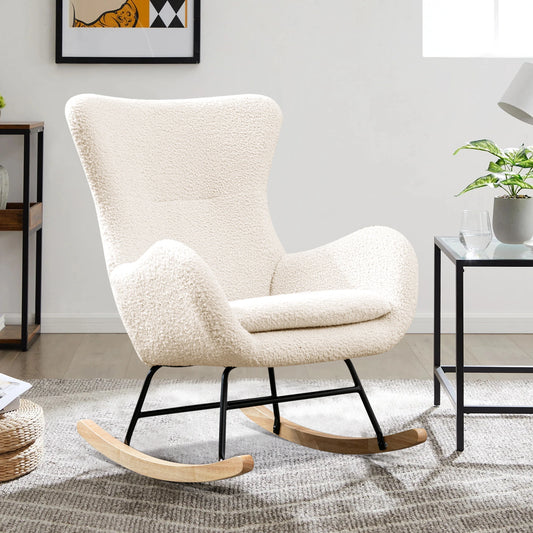 Comfortable Rocking Chair, Modern Upholstered Rocking Chair, Gliding Chair with High Backrest, Armrests and Soft Pads