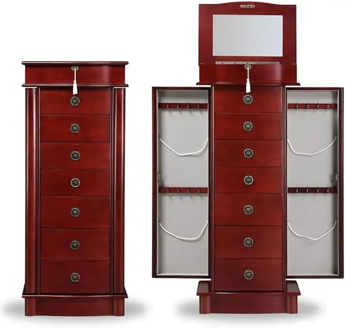 Locking Jewelry Storage Organizer with Top Flip Mirror, 7 Drawers, Jewelry Chest Armoire, Jewelry Box for Necklace, Earring