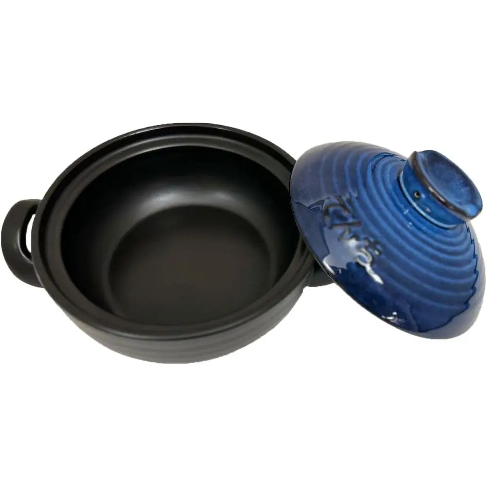 Blue Donabe Clay Pot 2.6 Quart Stockpot With Lid Oven Safe Casserole