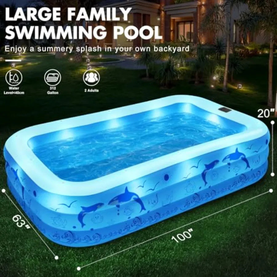 2026 Upgrade Solar Powered Inflatable Pool With Lights For Adults Family Backyard