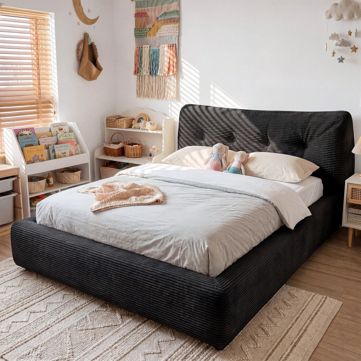EnHomee Cloud Bed Frame With Detachable Headboard | Full Surround Foam Padding, Fast Assembly & Silent Stable Structure, Premium Bed For Reading Couples
