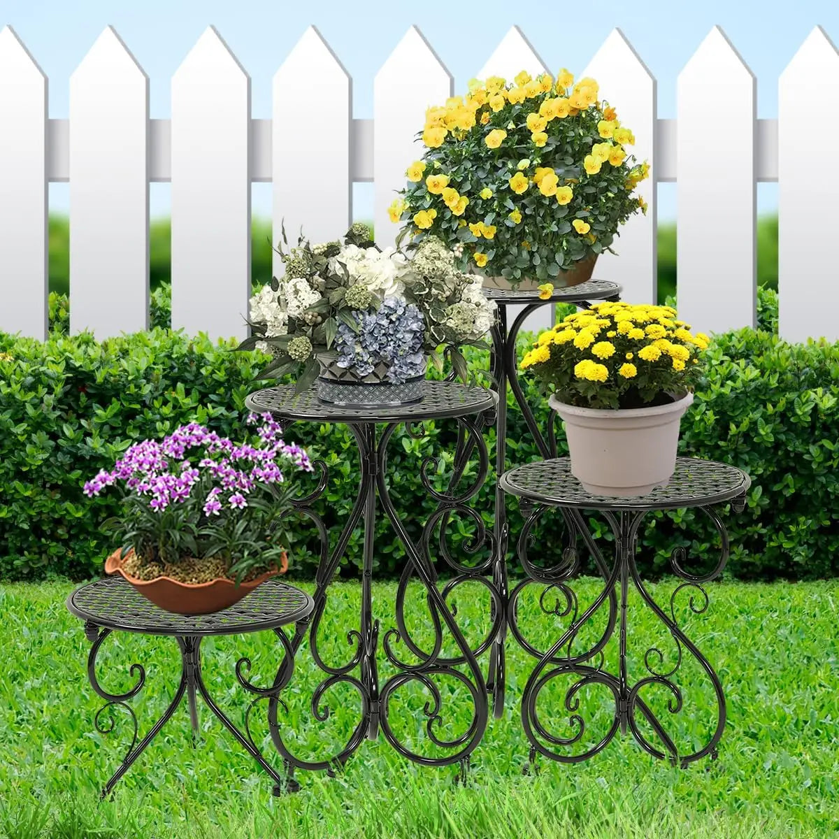 4 Pack Heavy Duty Metal Plant Stands Indoor Outdoor Rustproof With Pads