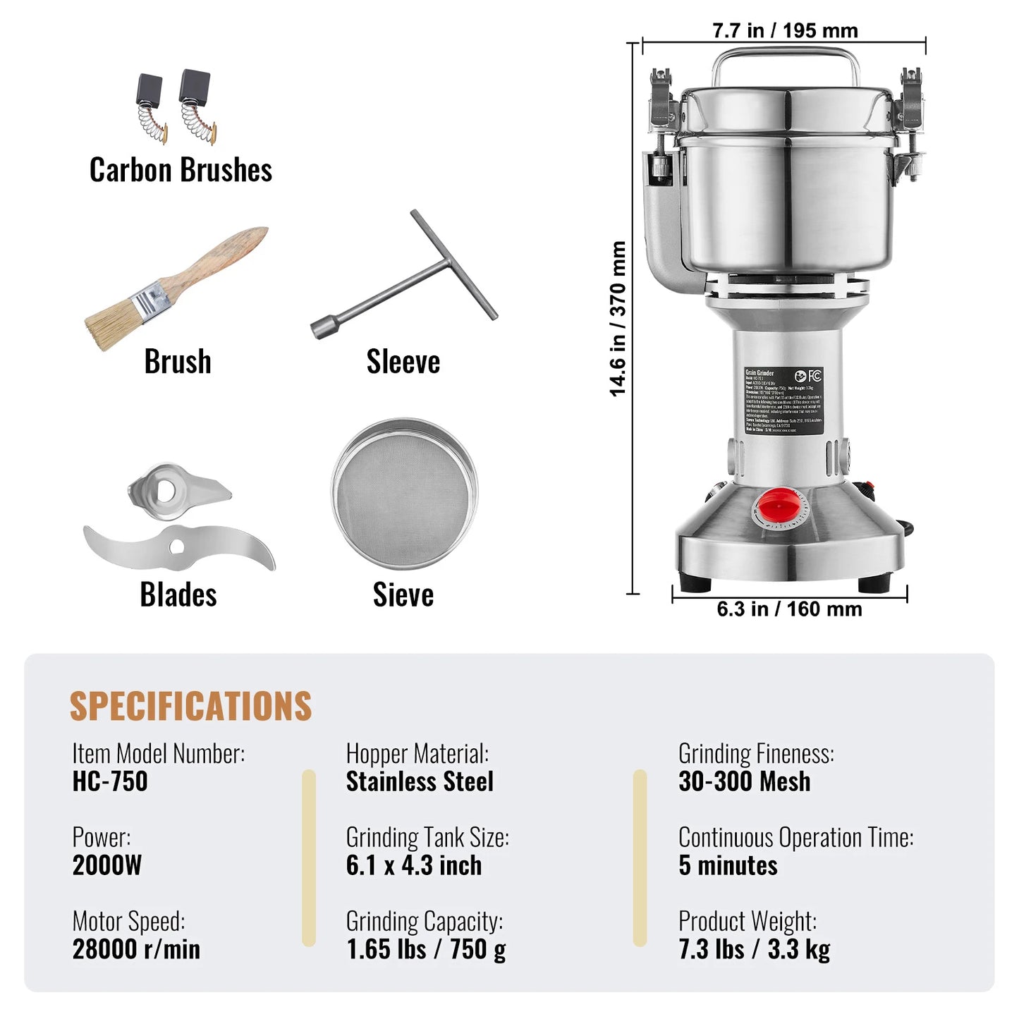 SucceBuy Electric Grain Mill Grinder 150-2500g for Dry Herbs Spices Coffee Corn