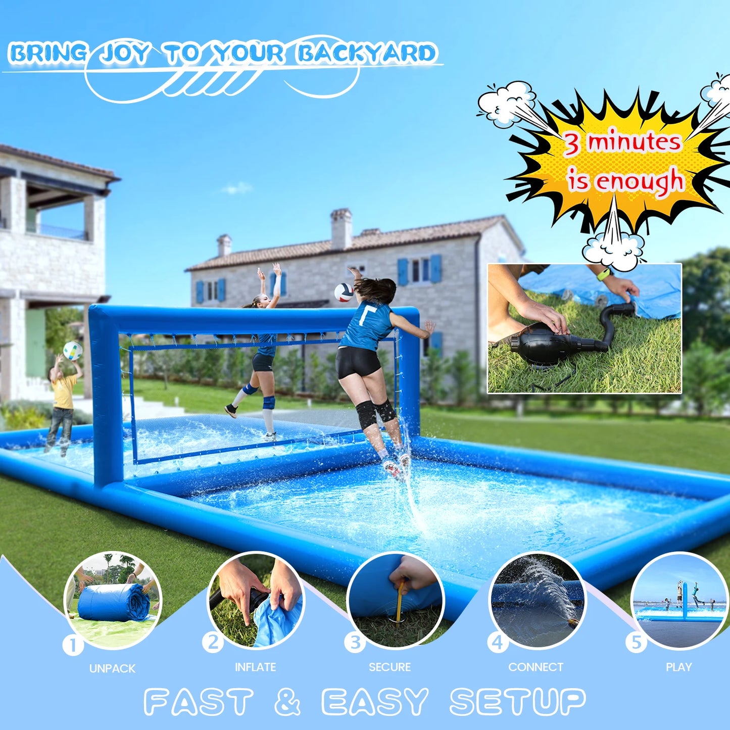 33ft Inflatable Outdoor Water Volleyball Court For Pool Games And Playgrounds