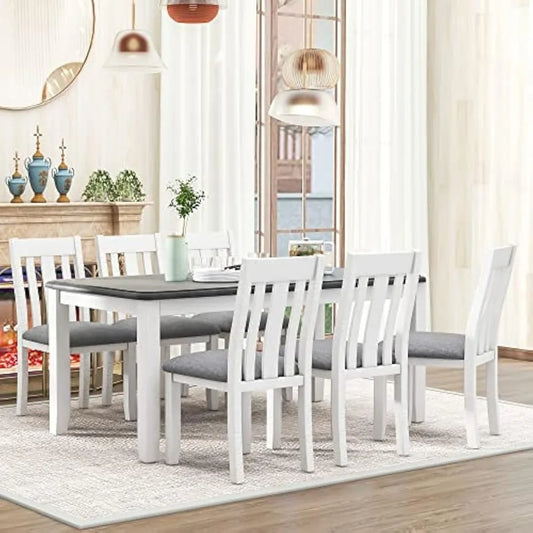 Wood Dining Table Set Extendable Table With Six Chairs