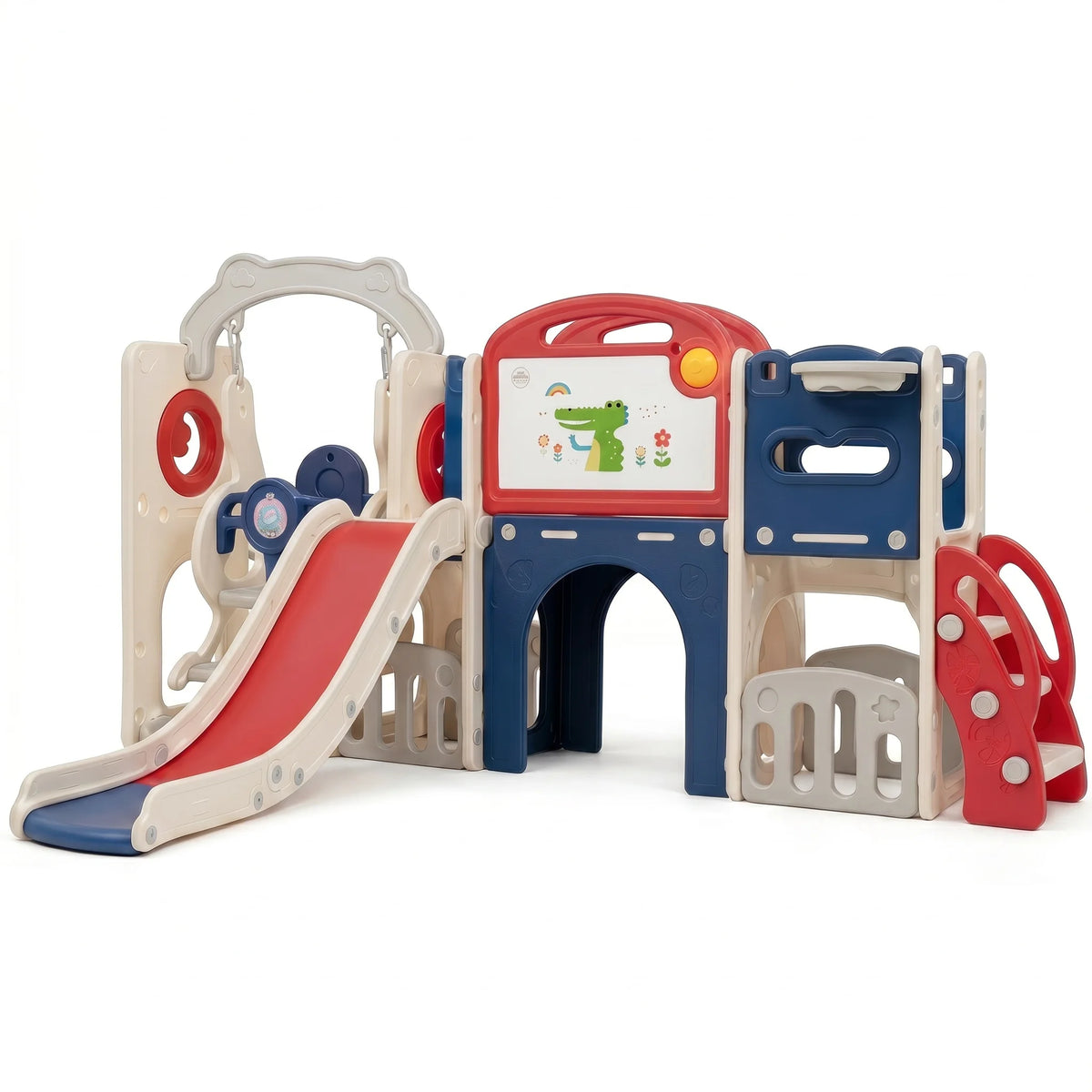 12‑in‑1 Kids Play Castle Playset Toddler Slide and Swing Set with Drawing Board Basketball Hoop HDPE Indoor Outdoor Children Playground Toy for 1‑6 Years Old
