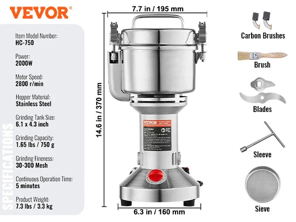 SucceBuy 150-2500g Electric Grain Mill Grinder Commercial Swing Spice Grinders for Dry Herbs Grains Spices Cereals Coffee Corn