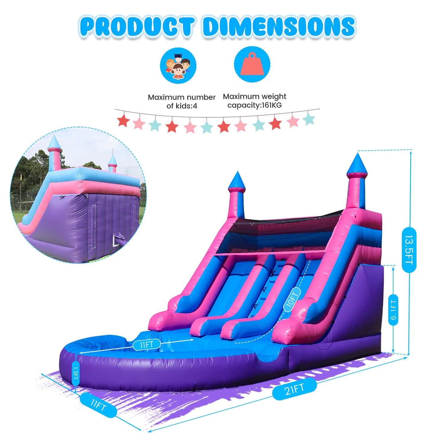 6.4m Commercial PVC Inflatable Water Slide With Blower