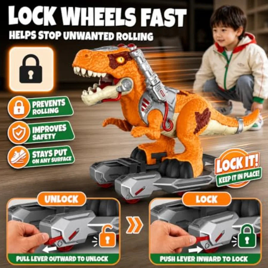 Dinosaur Ride On Scooter Toddlers Orange ABS Plastic Four Wheels Music Lights
