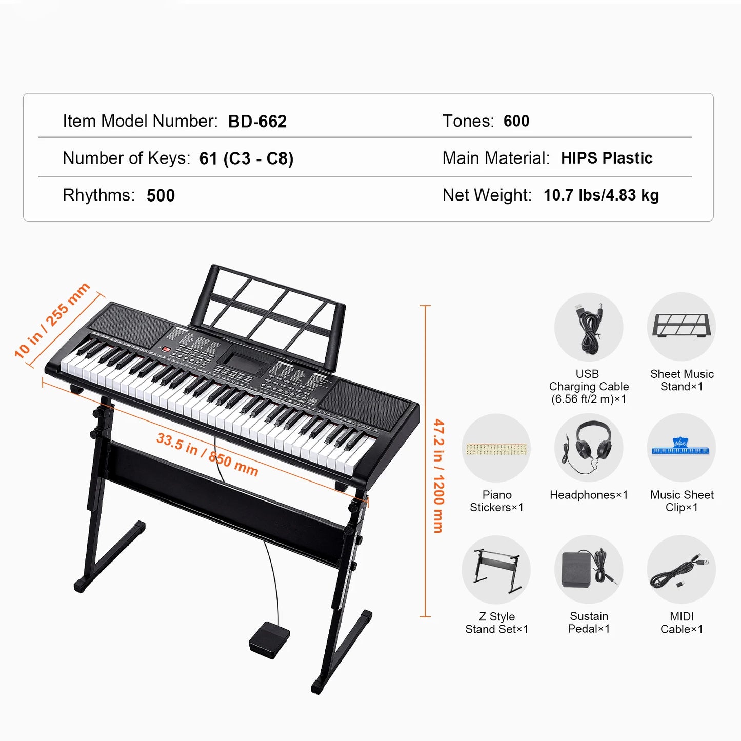 SucceBuy 61 Key Digital Keyboard Piano Portable 200 Tones 200 Rhythms