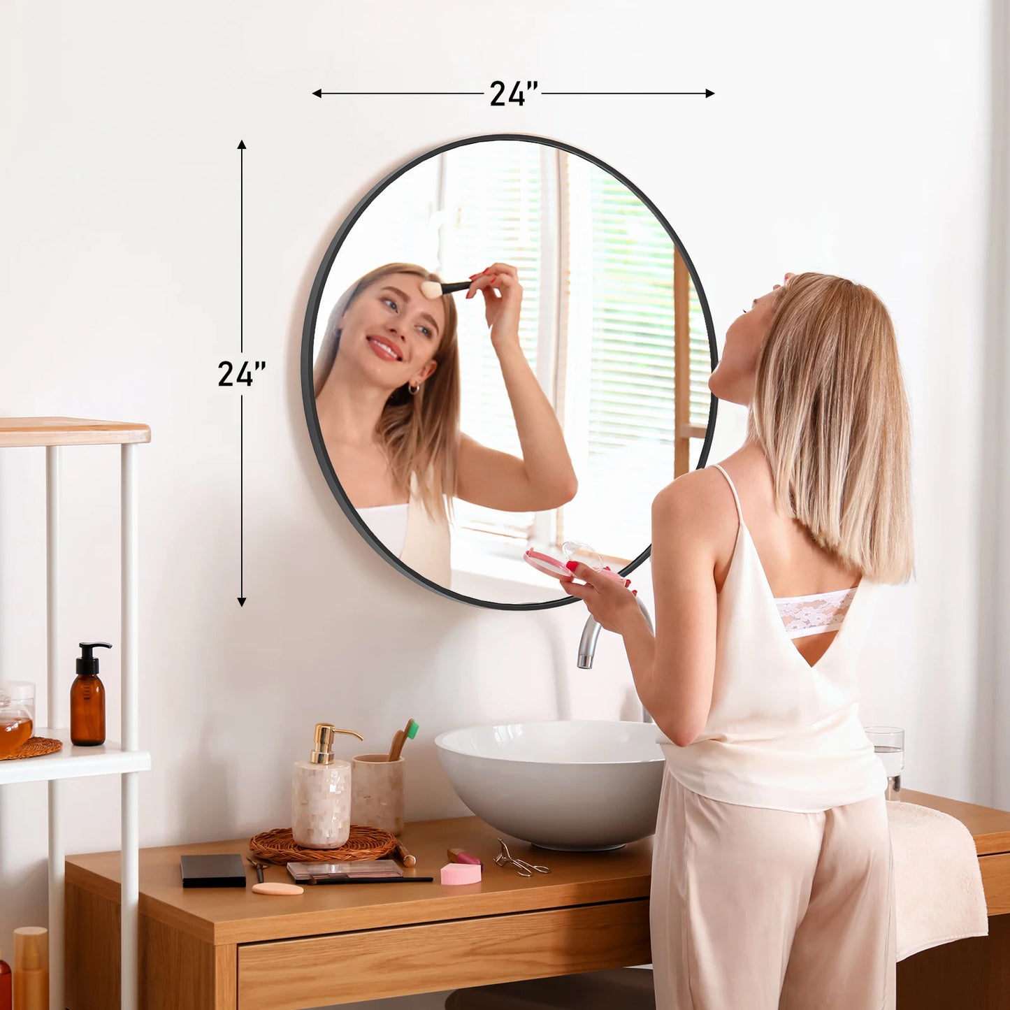 Jhk Matte Gold Round Wall Mirror 30 Inch Modern Tempered Glass
