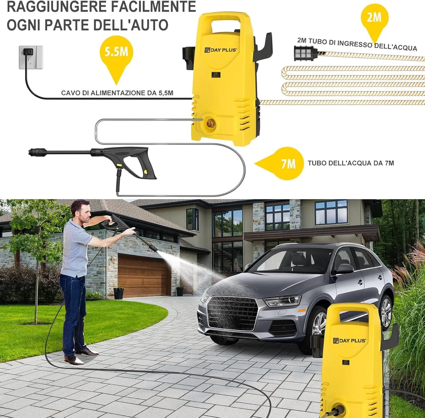 Electric Pressure Washer 1600W 120 Bar With 7m Hose