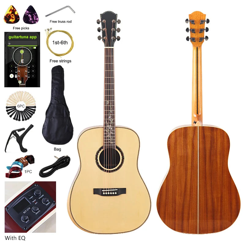 40 Inch 6 String Electric Acoustic Guitar Natural Brown Solid Spruce Top
