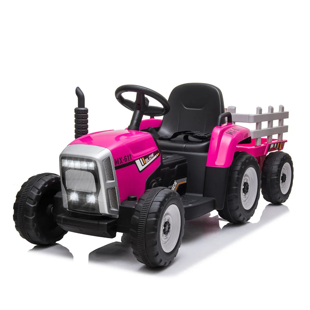 12V Kids Electric Ride On Tractor With Trailer Remote Control For Ages 3 To 8
