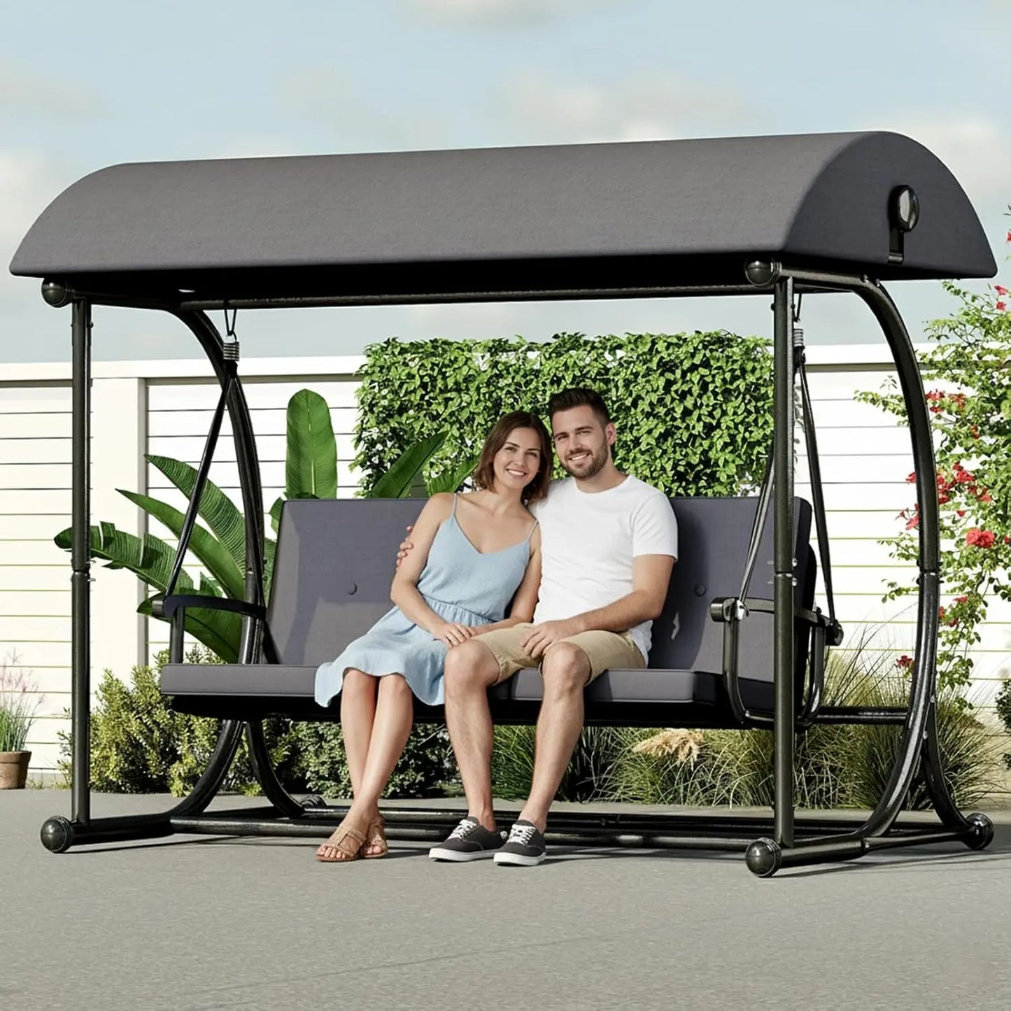 Outdoor Patio Swing With Canopy 2 In 1 Porch Swing Bed With Stand