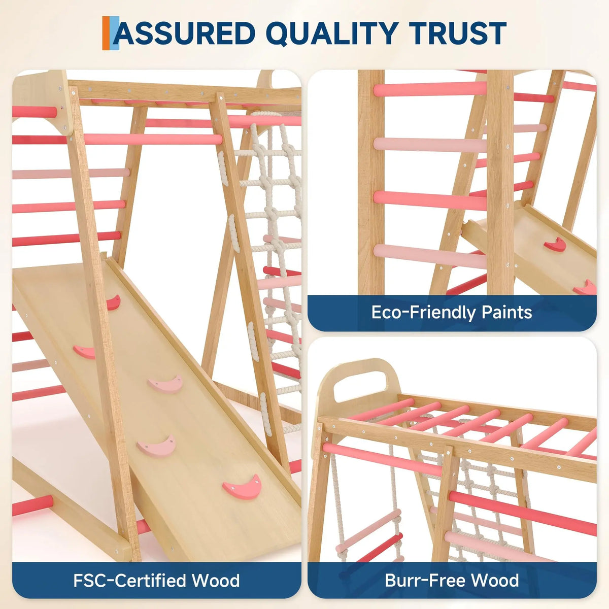 Foldable Wooden Climbing Triangle 7 In 1 Indoor Play Set For Kids Age 3