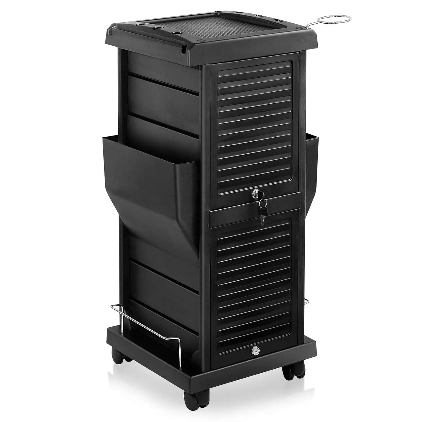 Locking Rolling Trolley Cart With Pockets For Salon Use Black