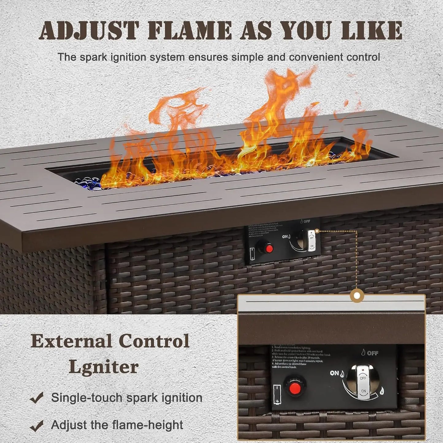 Propane Fire Pit Table 44 Inch 55000 BTU Rectangular