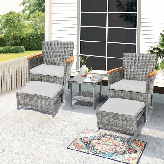 5 Piece Outdoor Patio Set With Table And Ottoman Wicker