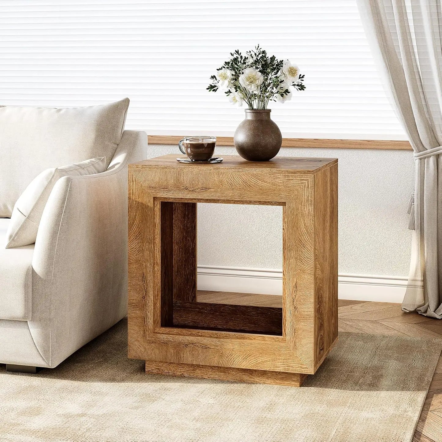 Little Tree End Table Wooden Square Side Table Farmhouse Sofa Side Tables