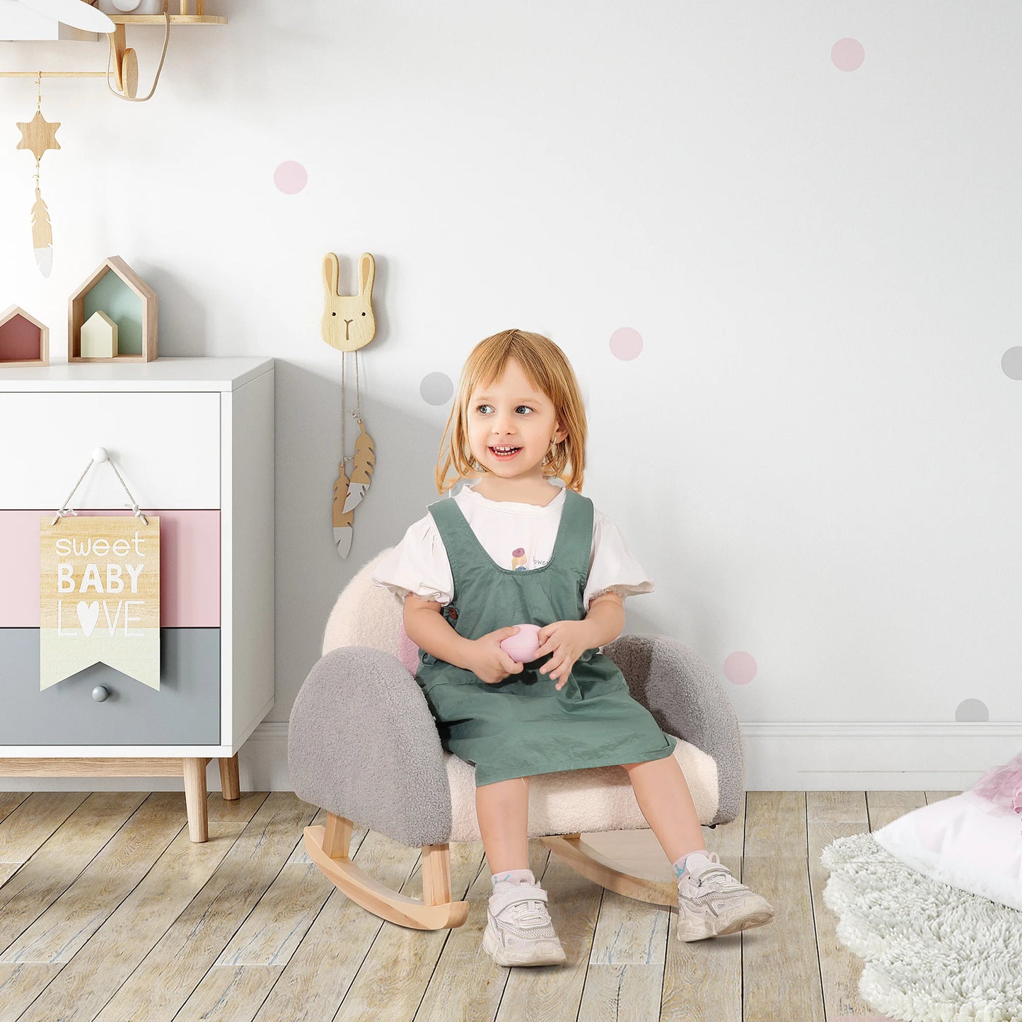 Rocking Toddle Sofa Chair Gray For Nursery Playroom And Bedroom