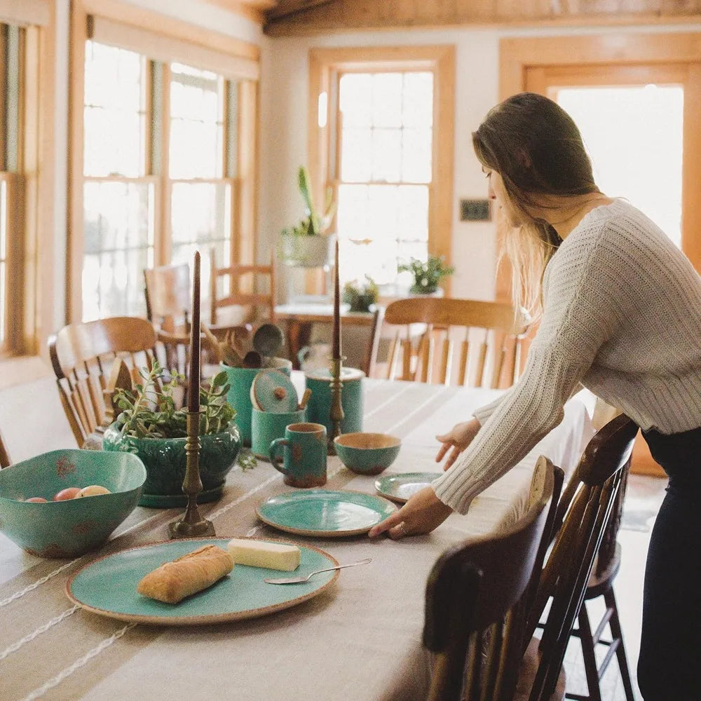 Patina Turquoise Ceramic Southwestern Dinnerware Set With Plates Bowls Mugs