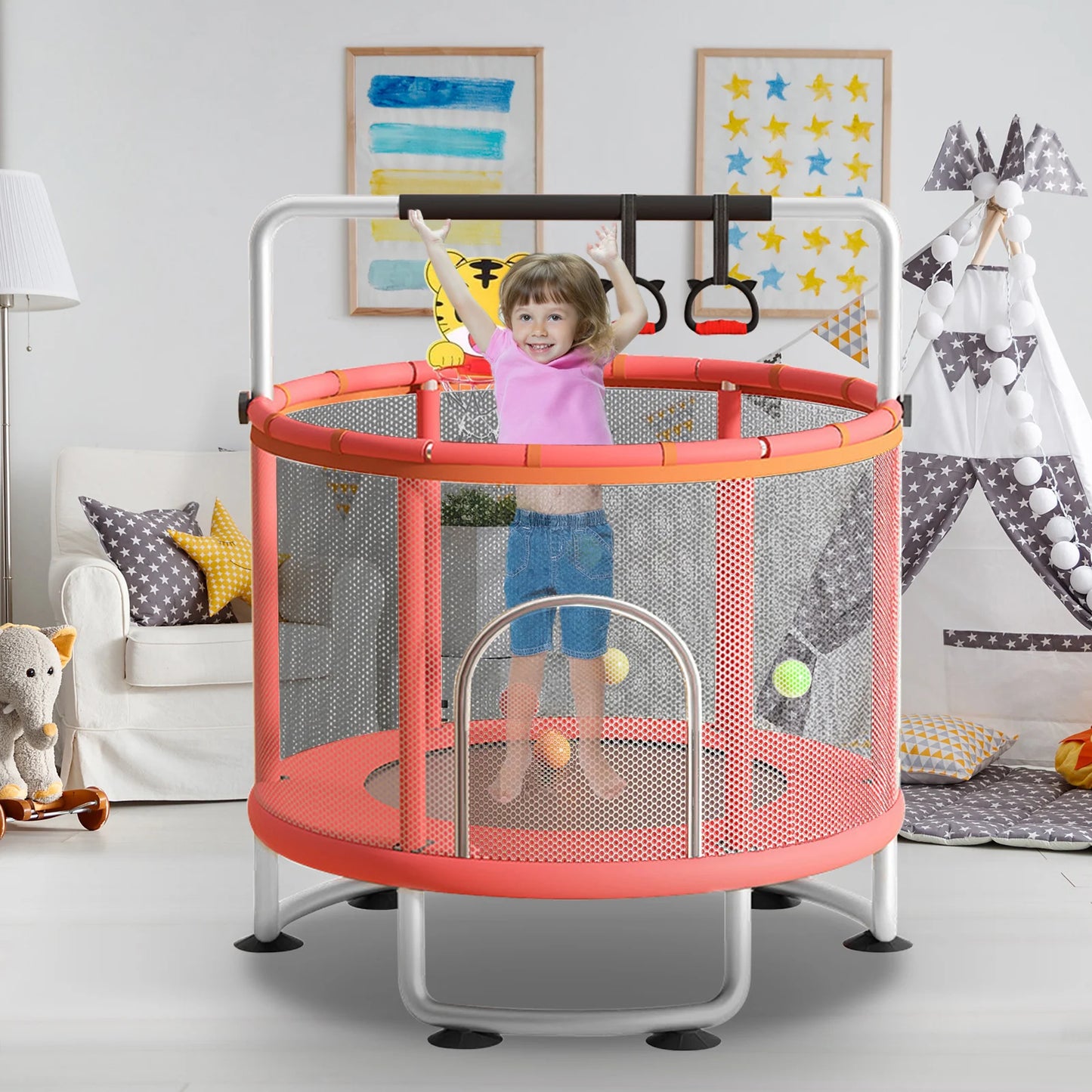 Trampoline Indoor With Protective Net For Adults Kids Jumping Bed Outdoor Exercise Fitness Equipment Flexible Children Trampolin