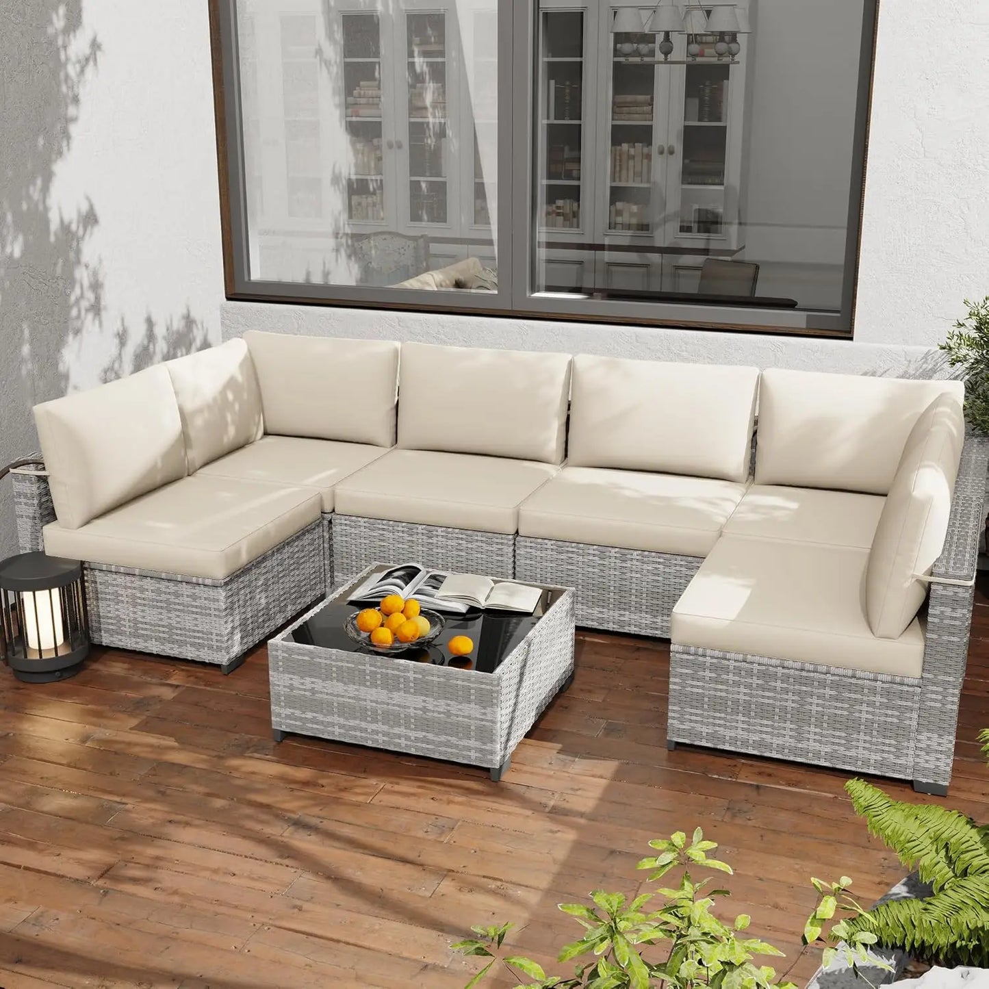 7 Pack All Weather PE Rattan Modular Sectional Conversation Patio Set, Custom