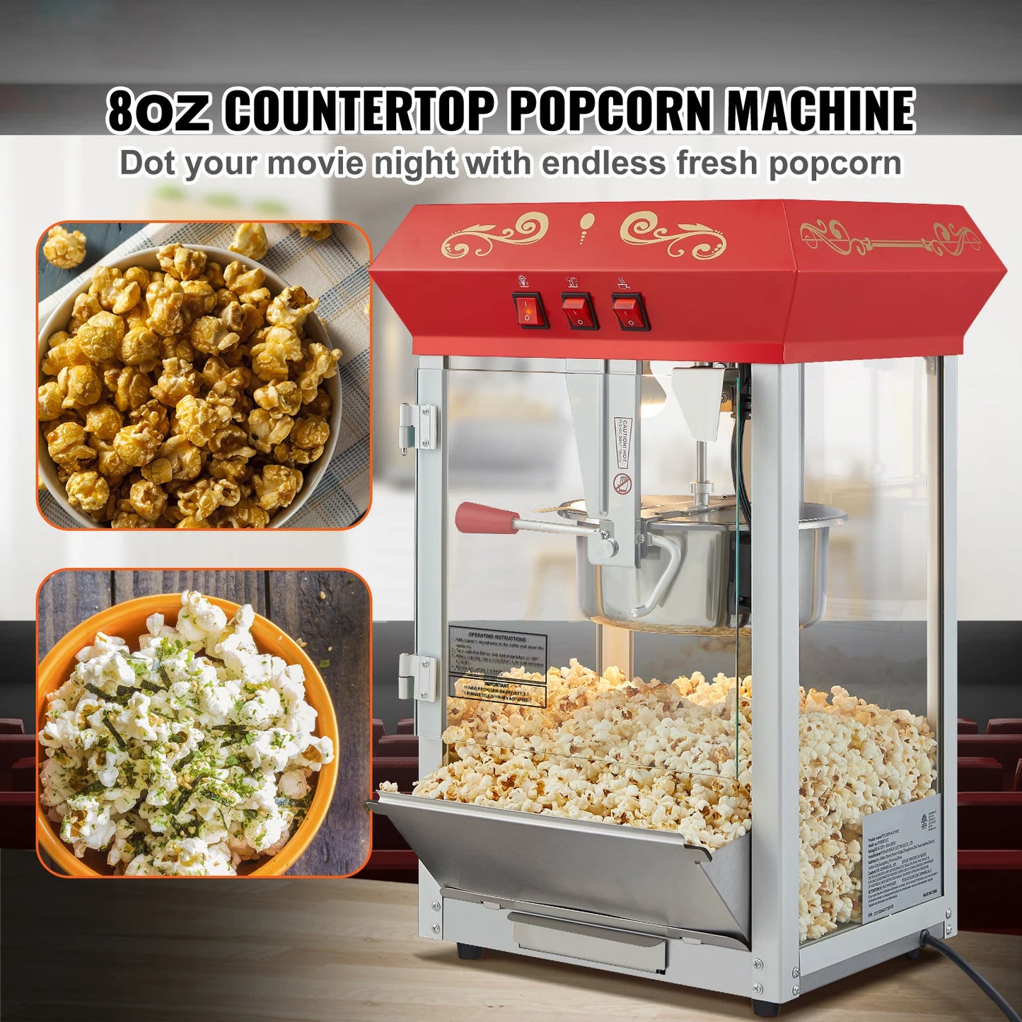 SucceBuy 8 To 12 Oz Electric Popcorn Maker Popper Machine With Scoop