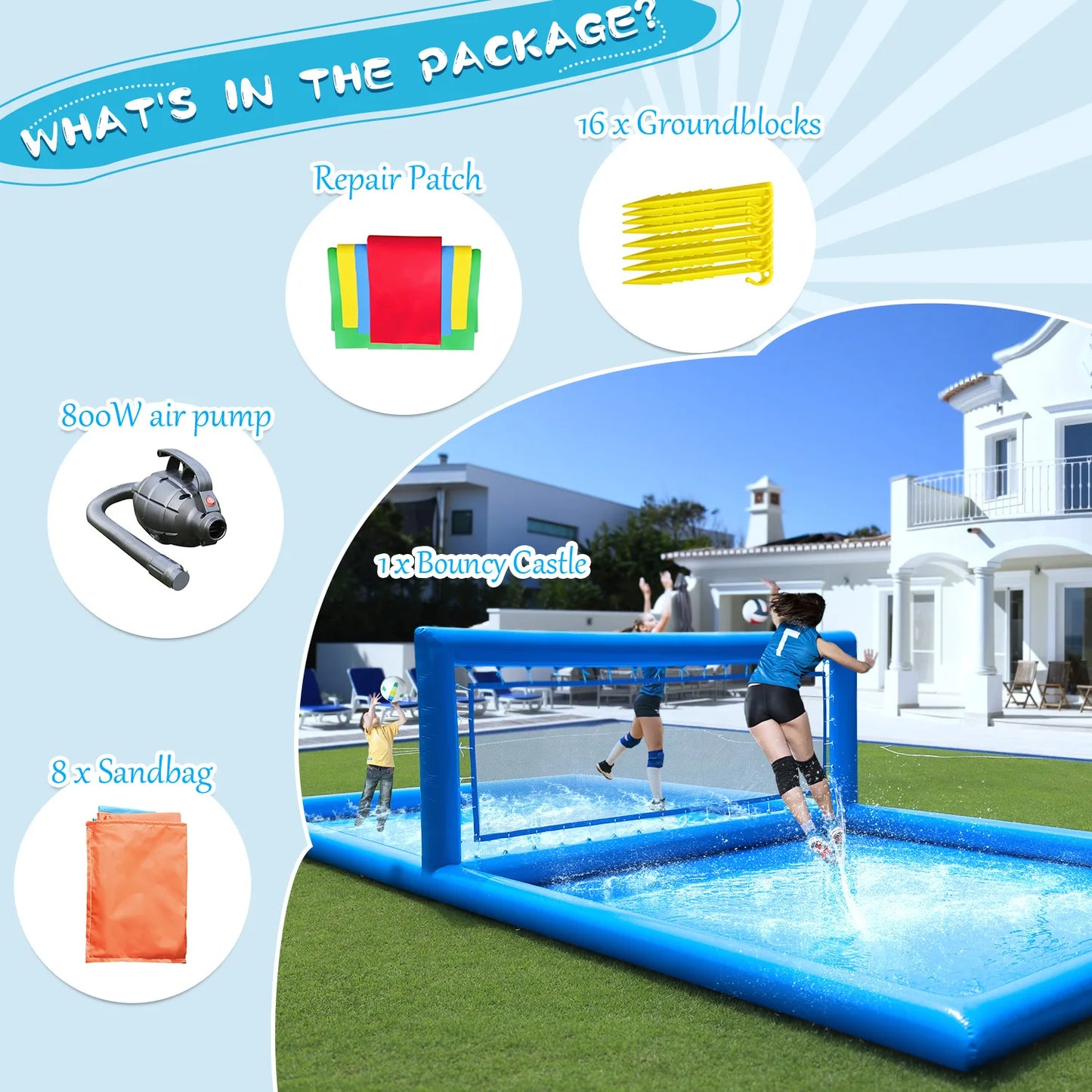 33ft Inflatable Outdoor Water Volleyball Court For Pool Games And Playgrounds