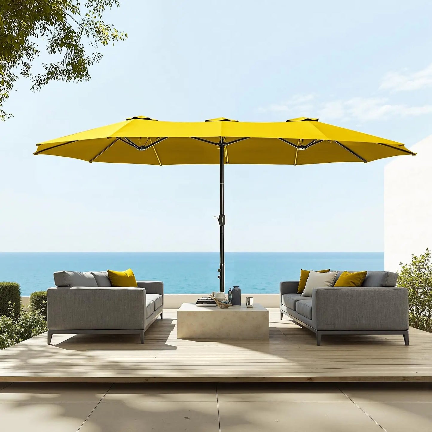 15ft Extra Large Rectangular Market Patio Umbrella,Heavy Duty,Base Included,Outdoor,Custom