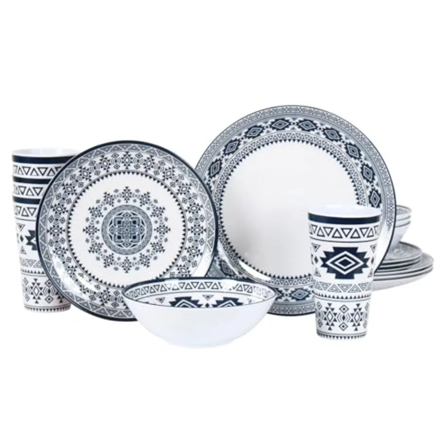 Melamine Dinnerware Set For 4 To 16 Pcs Camping Unbreakable Plates Bowls Cups