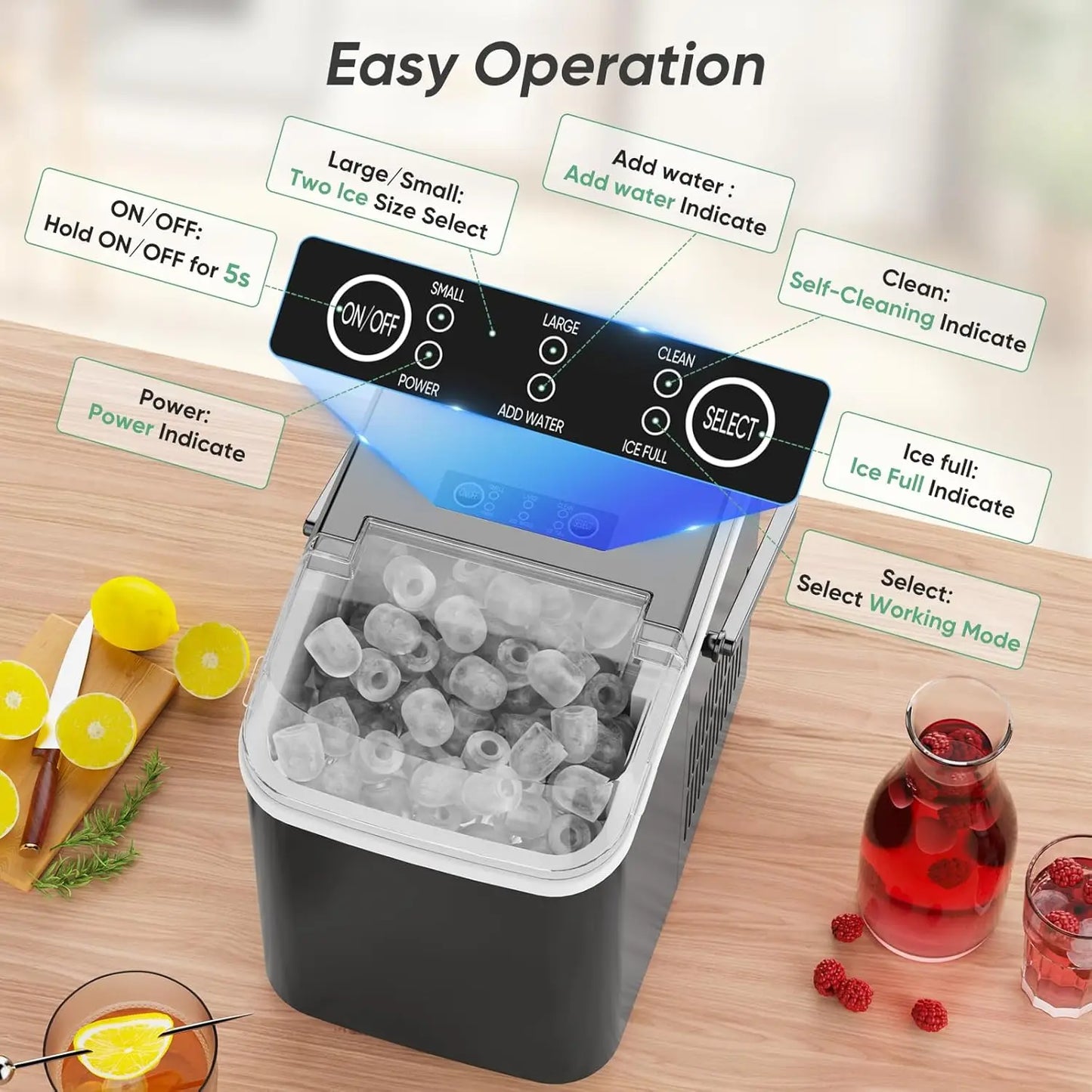 Portable Countertop Ice Maker 26lbs 24H Quiet Self Cleaning for Home RV Camping
