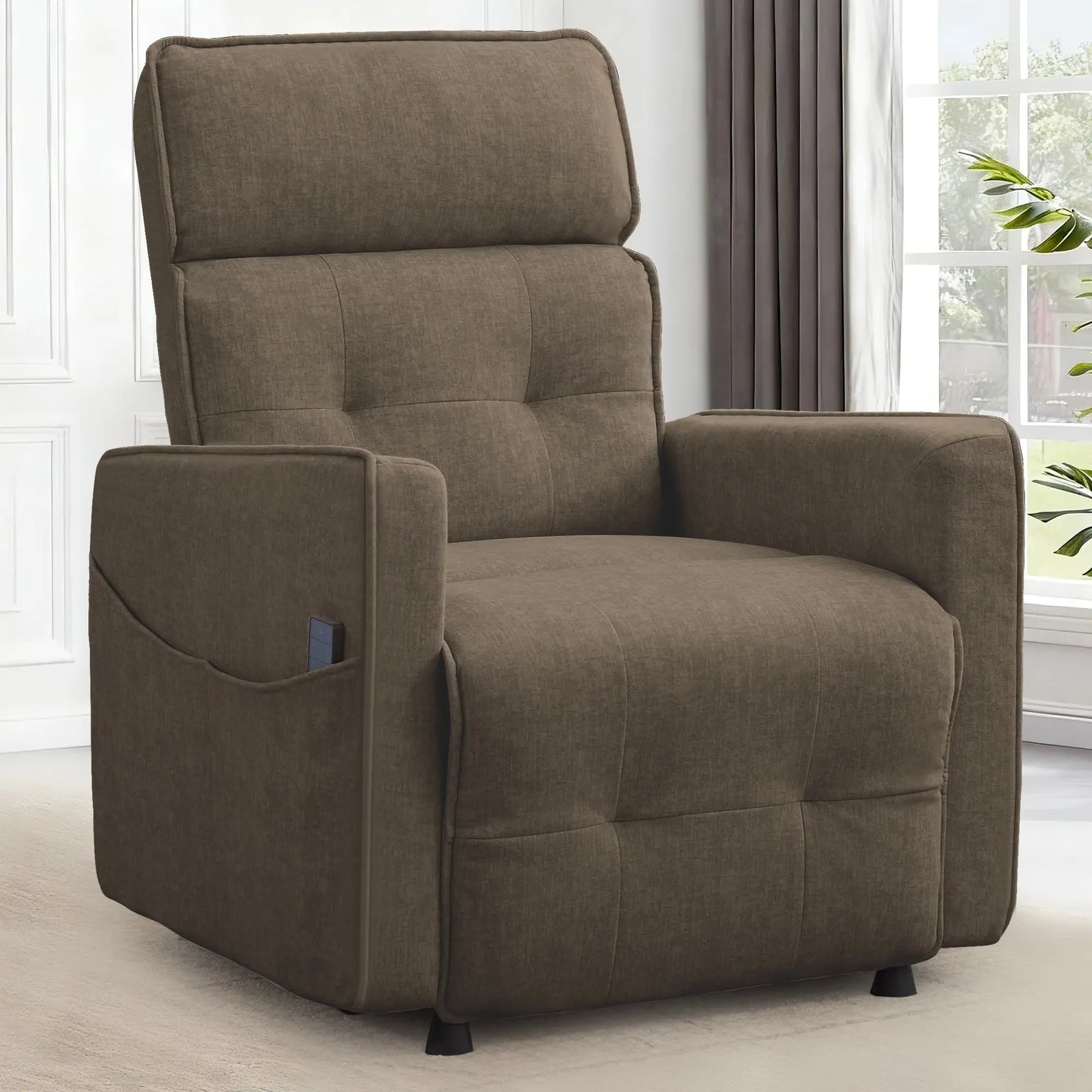 Electric Power Velvet Recliner For Adults With One Touch Adjustment And Pockets