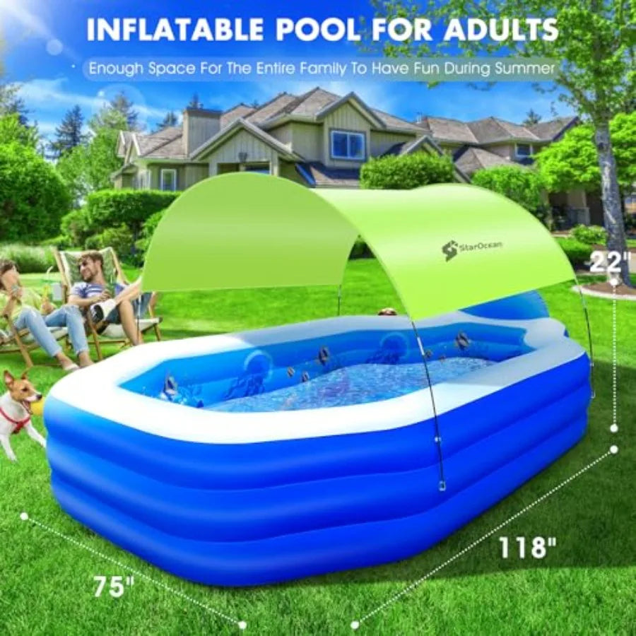Large Inflatable Swimming Pool For Adults With Canopy And Backrest And Seats