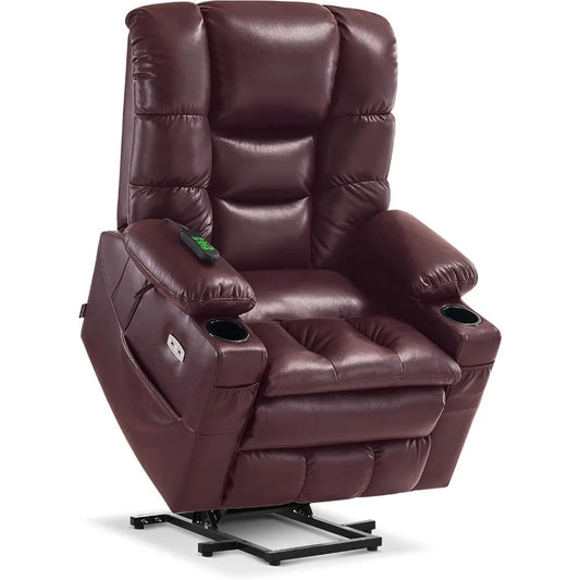 Triple Motor Power Lift Recliner Chair with Massage and Dual Heating, Adjustable Headrest for Big and Tall Elderly People, Faux