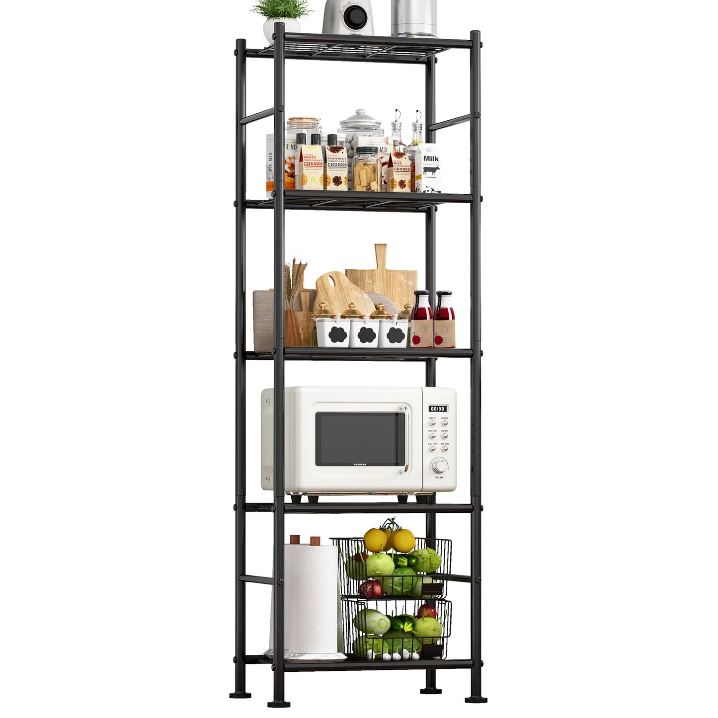 Five Tier Metal Storage Shelves Heavy Duty 500lb Adjustable Feet 18x12x57 Black