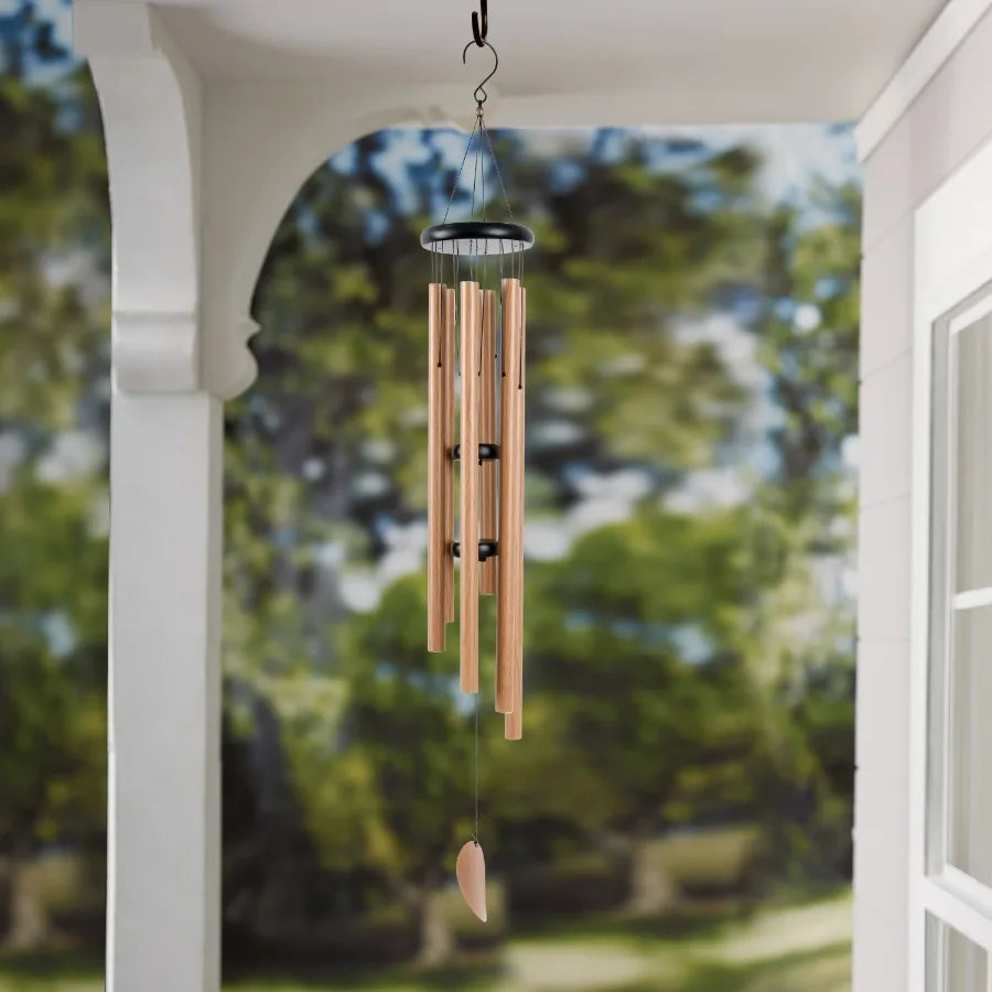 50.4 Wooden and Metal Outdoor Wind Chime for Garden Patio Deck Yard Decoration with Rustic Style Sound Design Durable WeatherRe