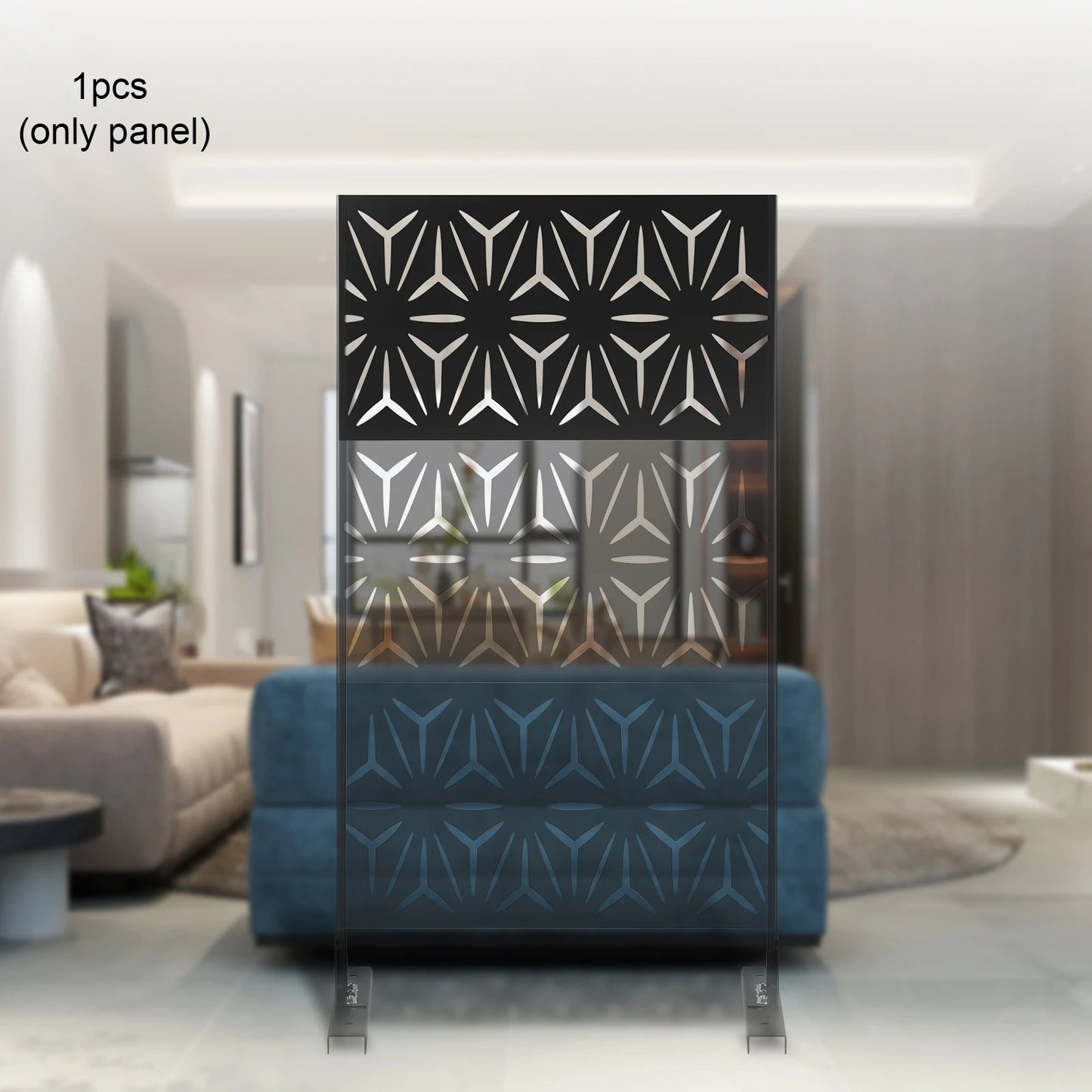 Outdoor Privacy Fence Panel, Laser Cut Metal Screen, Decorative Room Divider for Patio Garden, Black Steel Artwork Partition