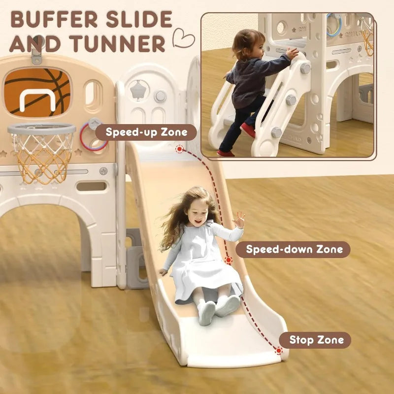 8 in 1 Toddler Slide Set Climber Playset Basketball Hoop
