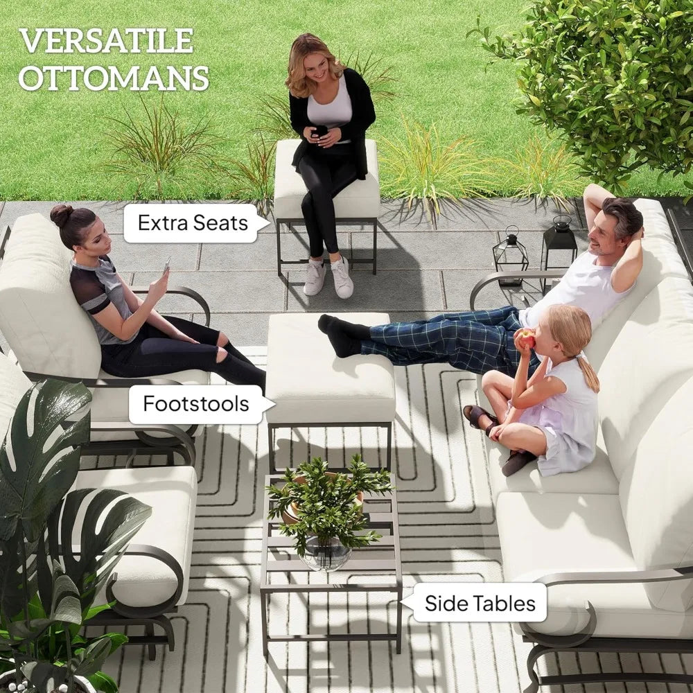 5 Piece Outdoor Patio Furniture Set 2 Rocking Chairs 3 Seat Sofa 2 Ottomans