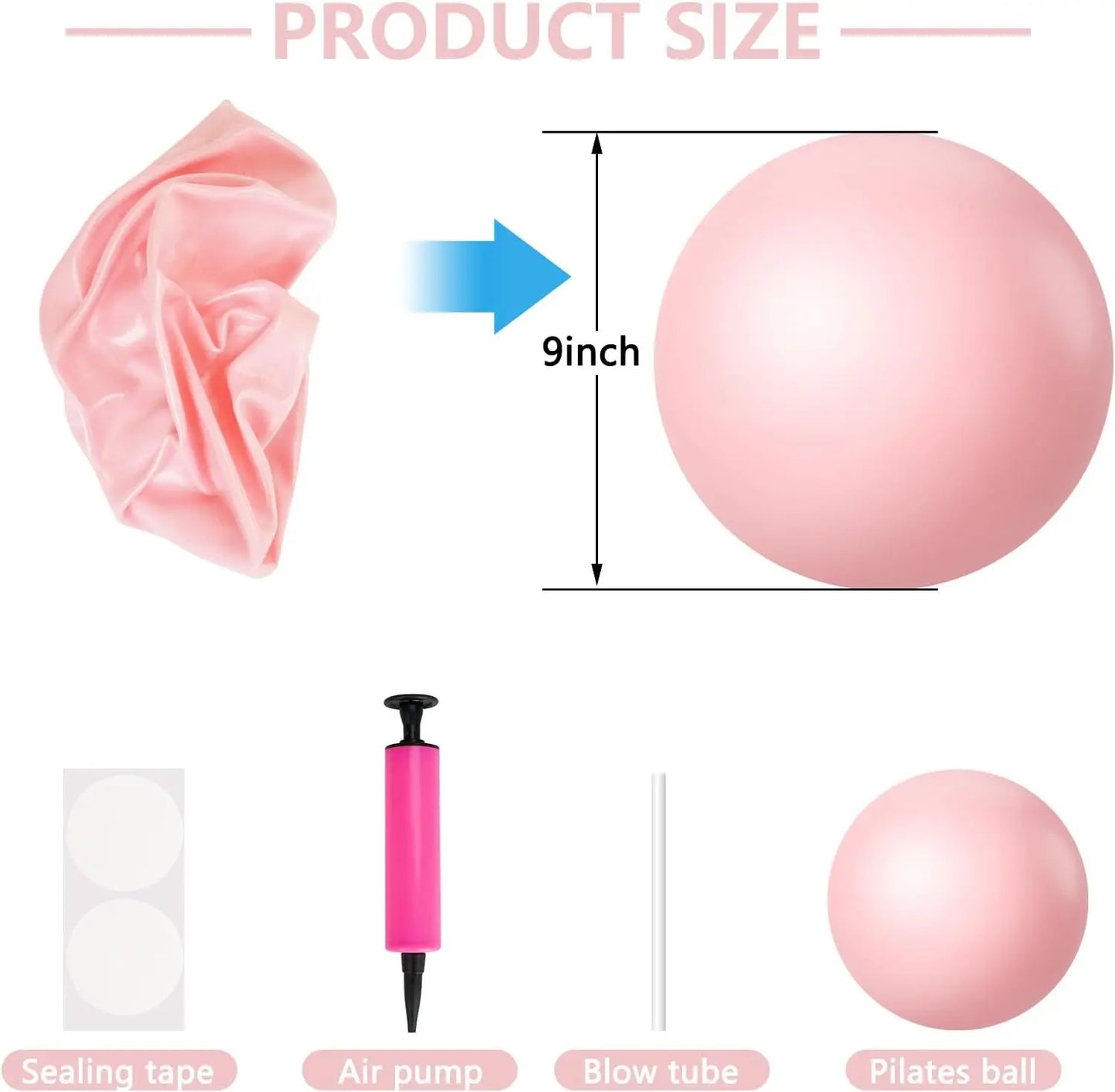 9 Inch Pink Pilates Stability Ball With Pump For Core Workout Home Gym