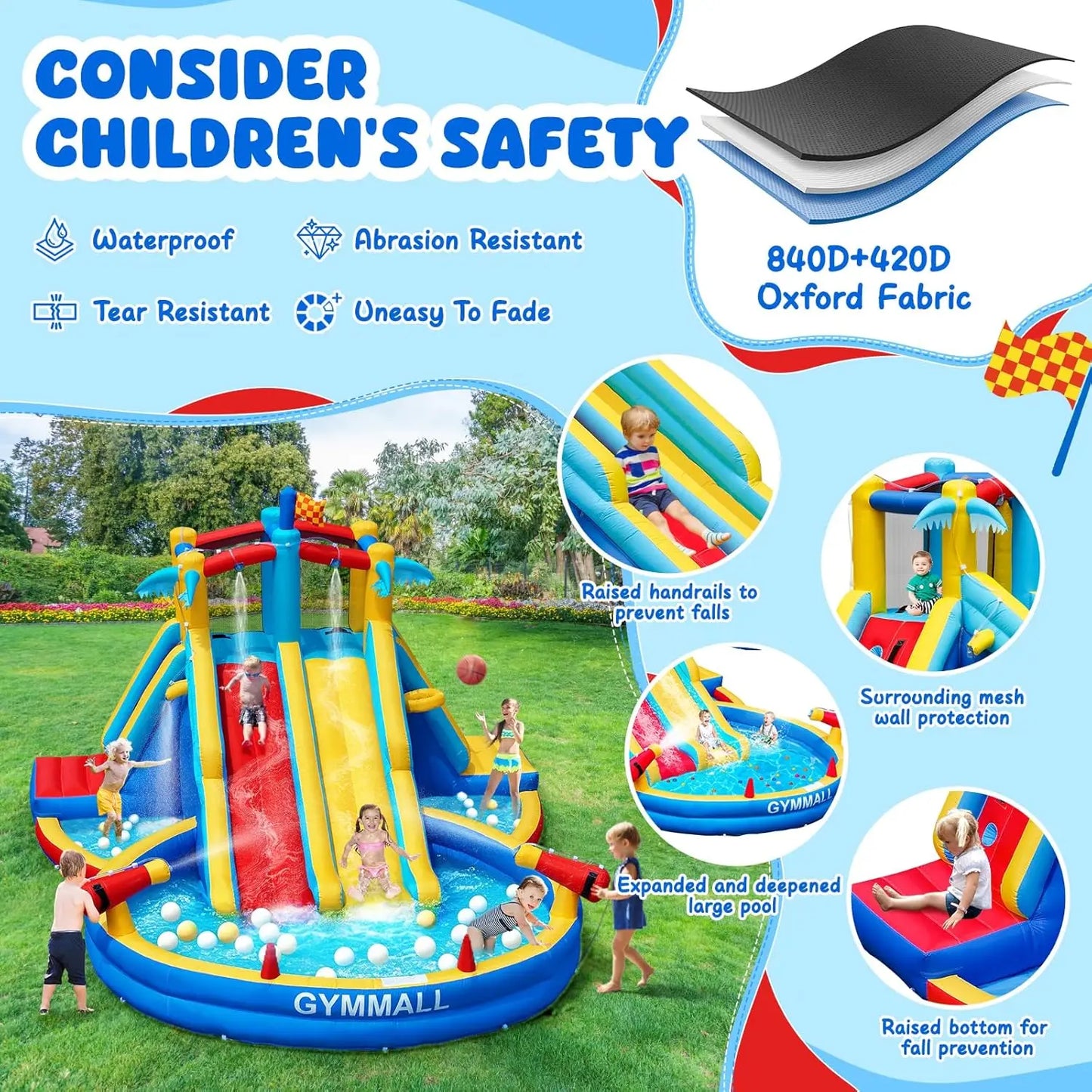 Inflatable Water Slide 8 In 1 With 550W Blower For Kids